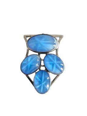 Vintage Silver-Tone Blue Glass Cabochon Shoe Clip Accessory